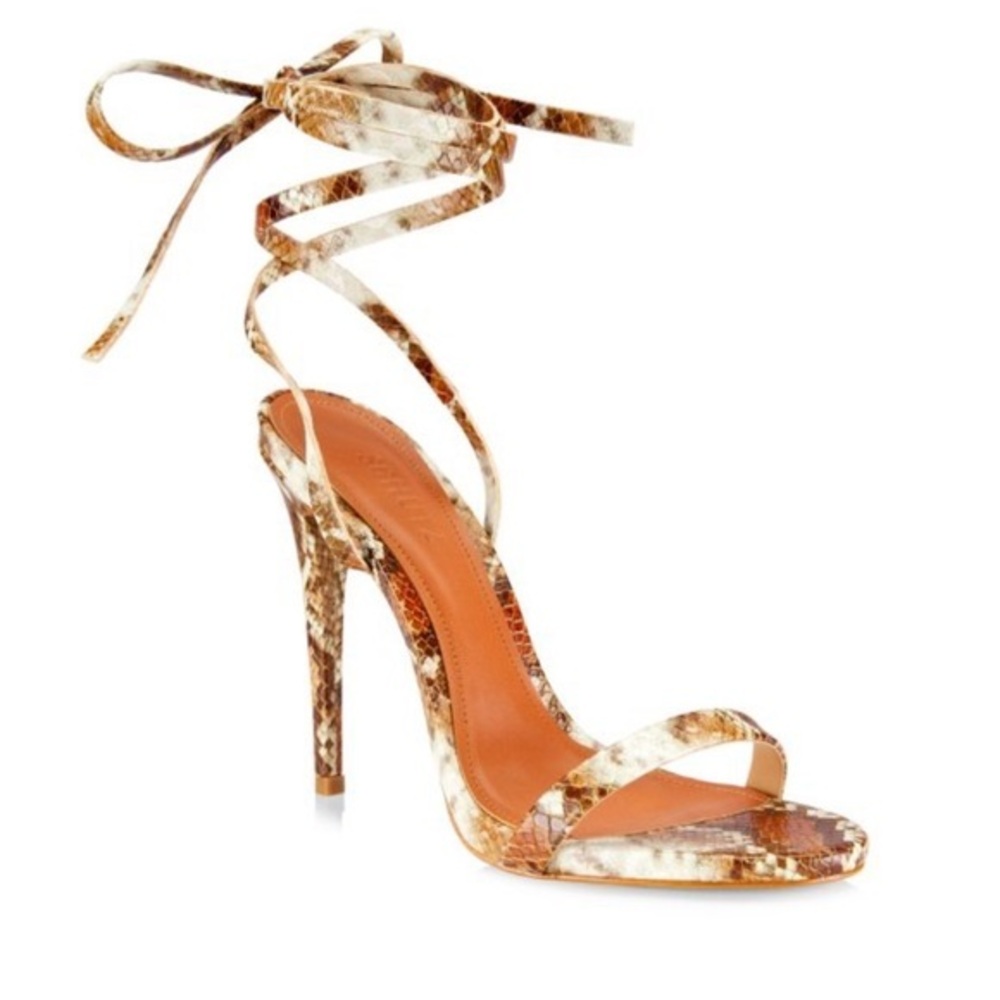 SCHUTZ WOMAN’S CLOE SNAKE EMBOSSED LEATHER ANKLE WRAP SANDAL NWT SZ 7